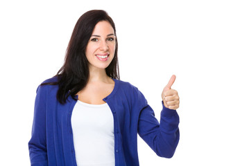 Caucasian woman with thumb up gesture