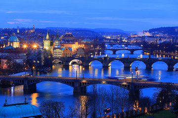 
Colorful evening Prague City with its Bridge sabove River Vltava, Czech Republic
