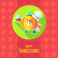 Card with chef cartoon pumpkin for menu or an invitation to Than