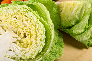 Half of savoy cabbage closeup