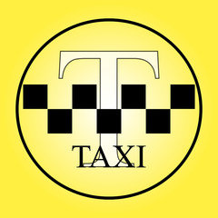 The emblem of the taxi , Black checkers on yellow background .