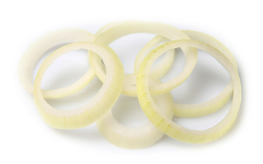 Sliced onion rings isolated on white