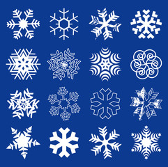 Fototapeta premium Snow flakes. Set of original stylized snow flakes on the dark blue background. Vector available. 