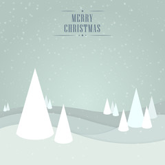 Christmas vector light gray blue background with trees, snowflakes and wishes