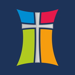 Church logo. Cross stained glass window icon