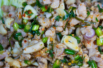 Spicy minced meat salad / Thai food