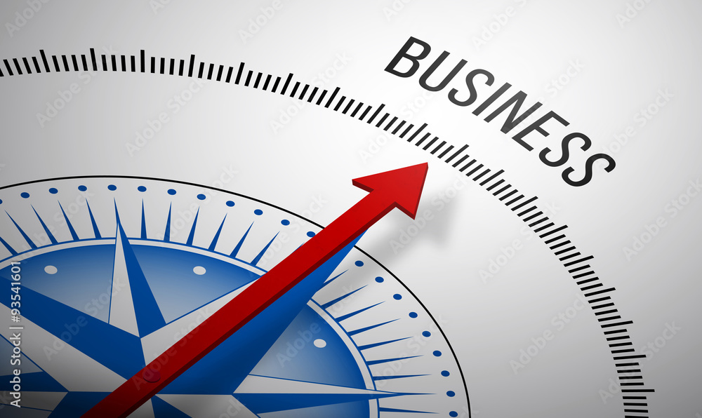 Poster 3d rendering of a compass with a business icon.