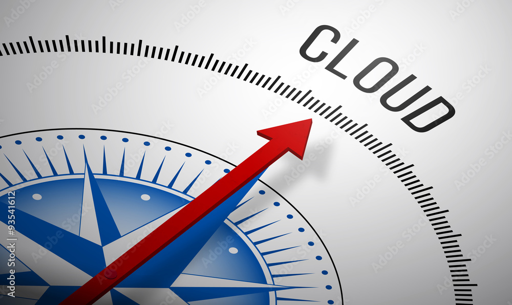 Poster 3d rendering of a compass with a cloud icon.