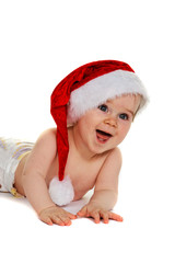 Kleines Kind baby mit Weihnachtsmann Mütze