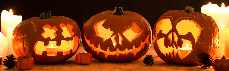 Three halloween pumpkins