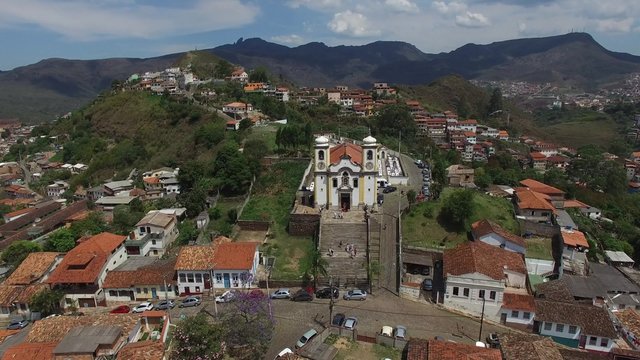 Aerial View of Igreja Matriz de Santa Efigenia, Ouro Preto, Brazil