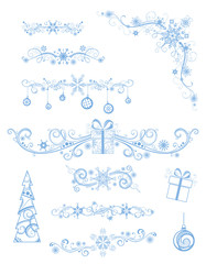 Christmas page dividers and decorations isolated on white background.