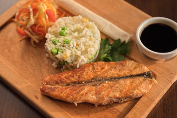Grilled salmon with rice