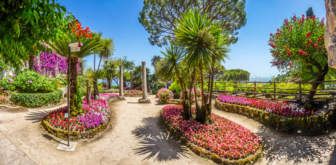 Famous Villa Rufolo gardens in Ravello at Amalfi Coast, Italy