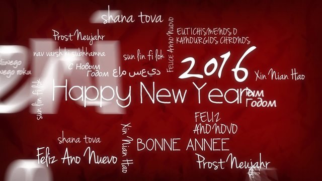 Happy New Year 2016 worldwide celebration international wishes traduction handscript words tag cloud text animation video