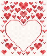 Beautiful card with red hearts for Valentines Day, wedding invitation, save the date