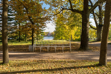 The bench in the Catherine Park of Tsarskoye Selo in Pushkin, Russia