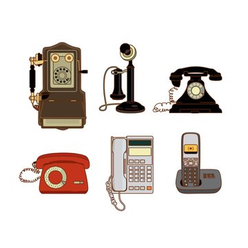 Set of modern and old telephones