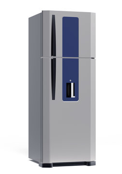 luxury steel refrigerator isolated on white