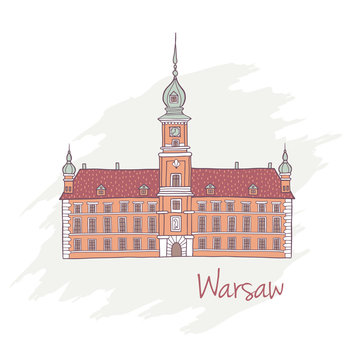 Handdrawn Royal Castle in Warsaw Poland