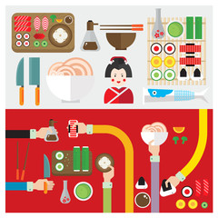 vector set sushi food japan symbol hand and arm