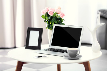 Fototapeta premium Comfortable workplace at home with laptop