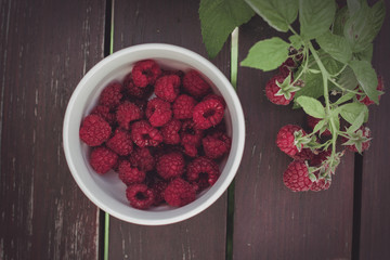 Raspberries on a garden table