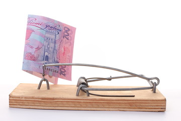 Ukrainian Money in a mousetrap