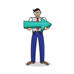 Employee with big arrow in hands