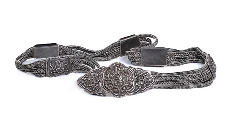  silver belt with reflection on a white background