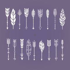 Set of Arrows White in Hand-Drawn Design, Vector Illustration