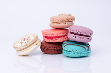 colorful macarons isolated on white