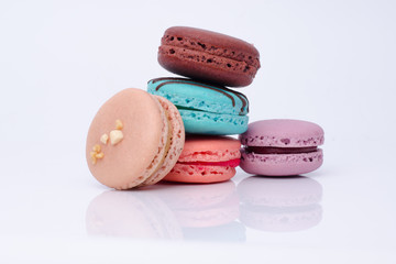colorful macarons isolated on white