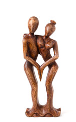 hand carved wooden statue of lovers