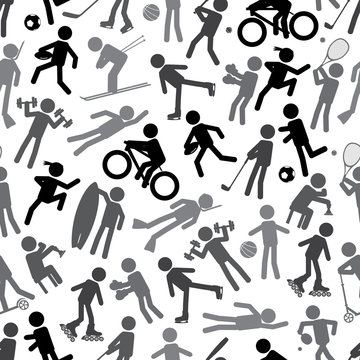 sport silhouettes gray-scale simple icons seamless pattern eps10