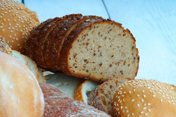 Sliced bread on table