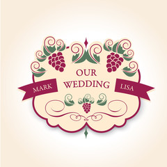 template wedding badge in vintage style. Ideal for decoration of