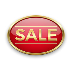 Red sale button in golden frame