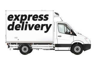 Express delivery. Van on the white background. Raster illustration.