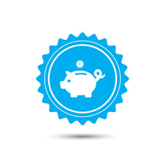 Vintage emblem medal. Piggy bank - saving money. Classic flat