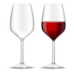 Glass of red wine. Empty and full.