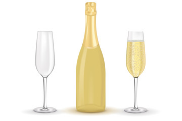 Bottle of champagne and a glass. 