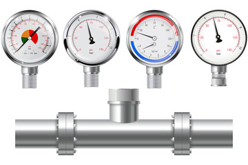 Manometer set and chrome pipe with flange. 