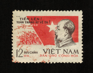 VIETNAM - CIRCA 1968: a stamp printed in Vietnam  with a portrait of the first President of North...