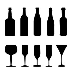 Silhouettes of wineglasses and bottles.