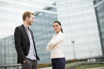 Fototapeta premium View at young business people outdoors