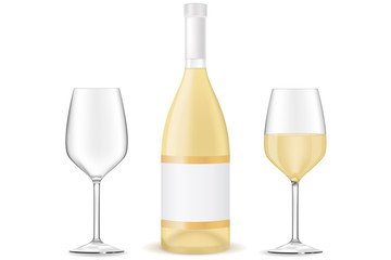 Bottle of white wine with a glass. 