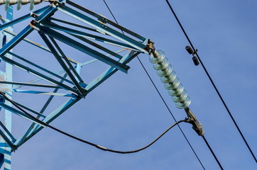 Bell-shaped insulator chain of electric power transmission line, Sofia, Bulgaria