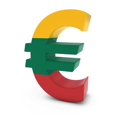 Obraz premium Euro Symbol textured with the Lithuanian Flag Isolated on White Background