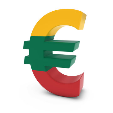 Euro Symbol textured with the Lithuanian Flag Isolated on White Background